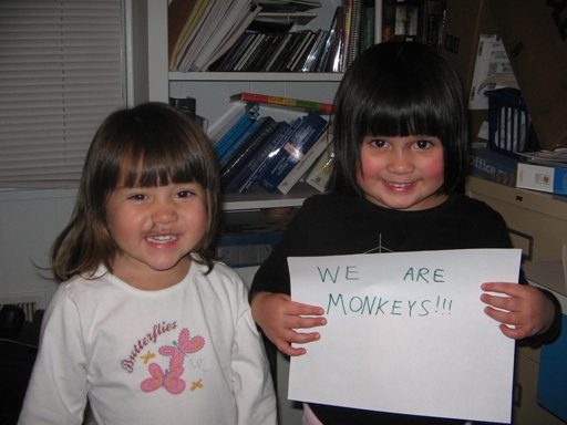 After they colored all over themselves with markers, us responsible parents told them we would make a sign that said "We Are Princesses" and then we could take a fun picture.  Except we replaced "princesses" with another word.  