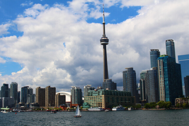 View of downtown skyline from the Centre Islands ferry. 