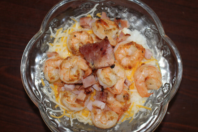 Shrimp and grits. And ham and cheese. (grits = ground up corn meal, popular in southern USA)